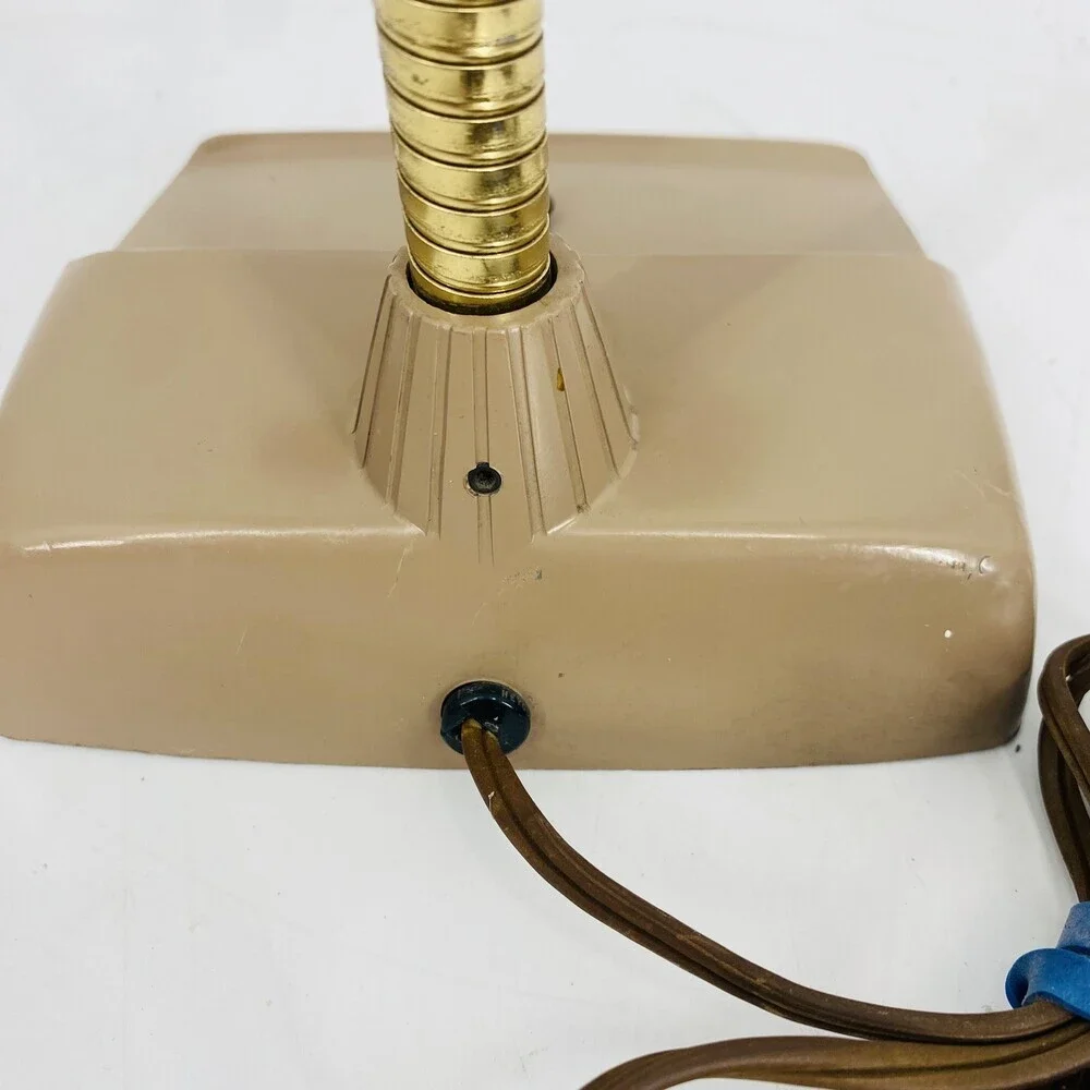 Vintage MCM Industrial Hooded Desk Lamp Nude/Mauve Brass Machine Age Metal